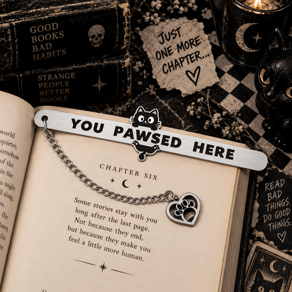 You Pawsed Here Cat Bookmark | Stainless Steel Bookmark with Paw Charm with Gift Box