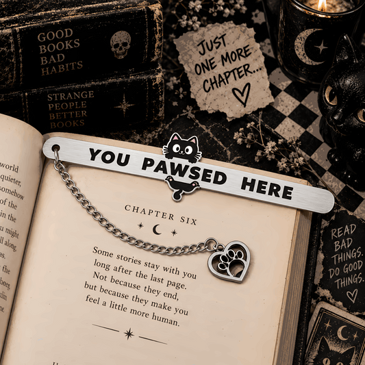 You Pawsed Here Cat Bookmark | Stainless Steel Bookmark with Paw Charm with Gift Box